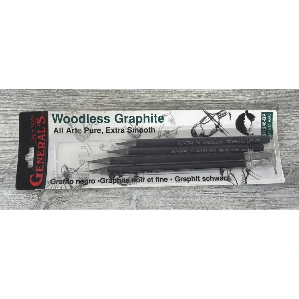 General's Woodless Graphite Pencil Set 4 Pack HB 2B 4B 6B Black Soft Medium Hard